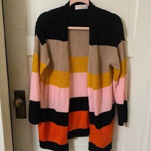 Colorful Striped Open-Front Cardigan